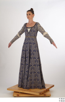  Photos Woman in Historical Dress 1 15th Century Medieval Clothing a poses blue dress whole body 0002.jpg